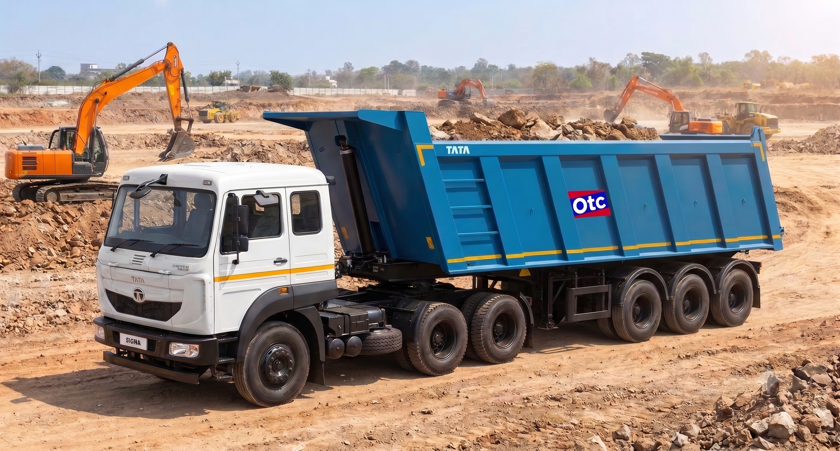 Ojha Transport Company fleet on a highway construction site